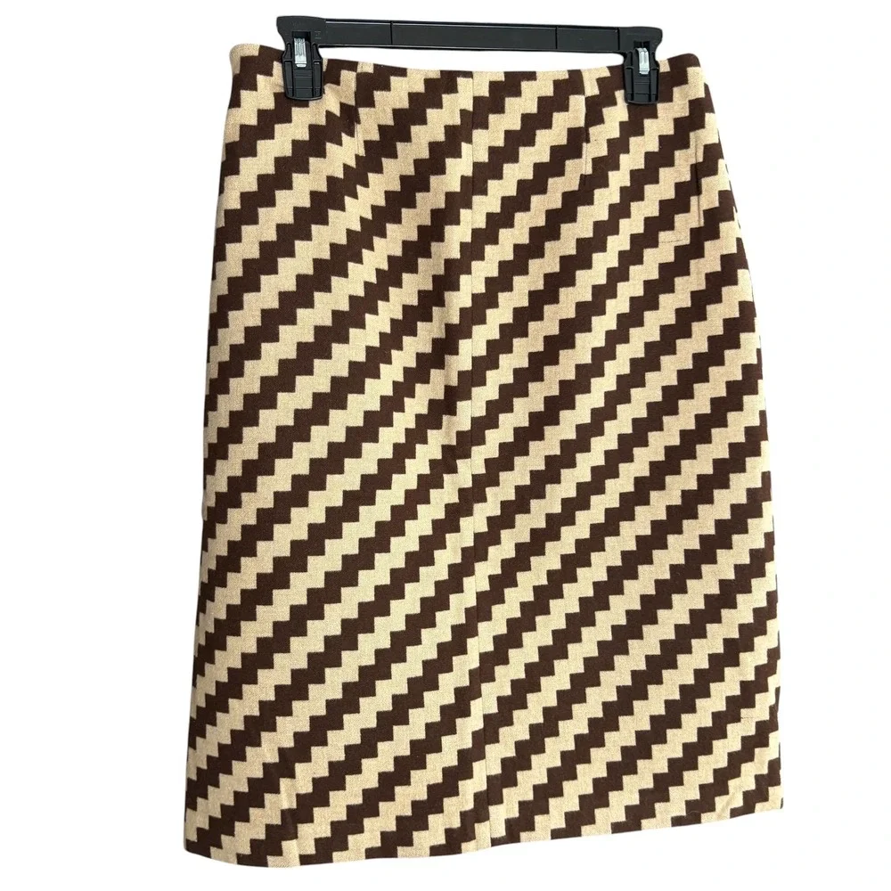 J. Crew Women's Wool‎ Blend Zigzag A-Line Skirt Size 4 Brown Beige Knee Length